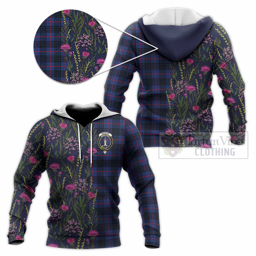 Morgan Family Crest Tartan Knitted Hoodie Scottish Thistle Flower Pattern Half Style - Tartan Vibes Clothing