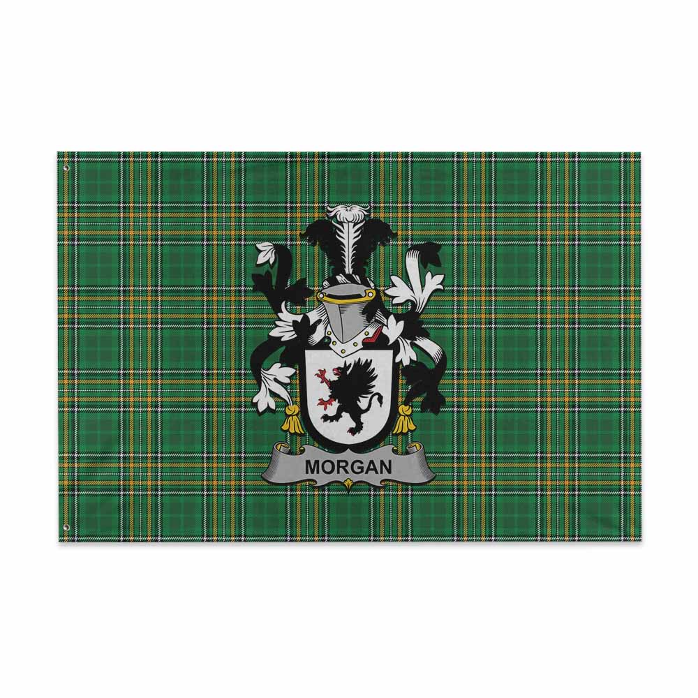 Tartan Vibes Clothing Morgan Irish Clan Tartan House Flag with Coat of Arms