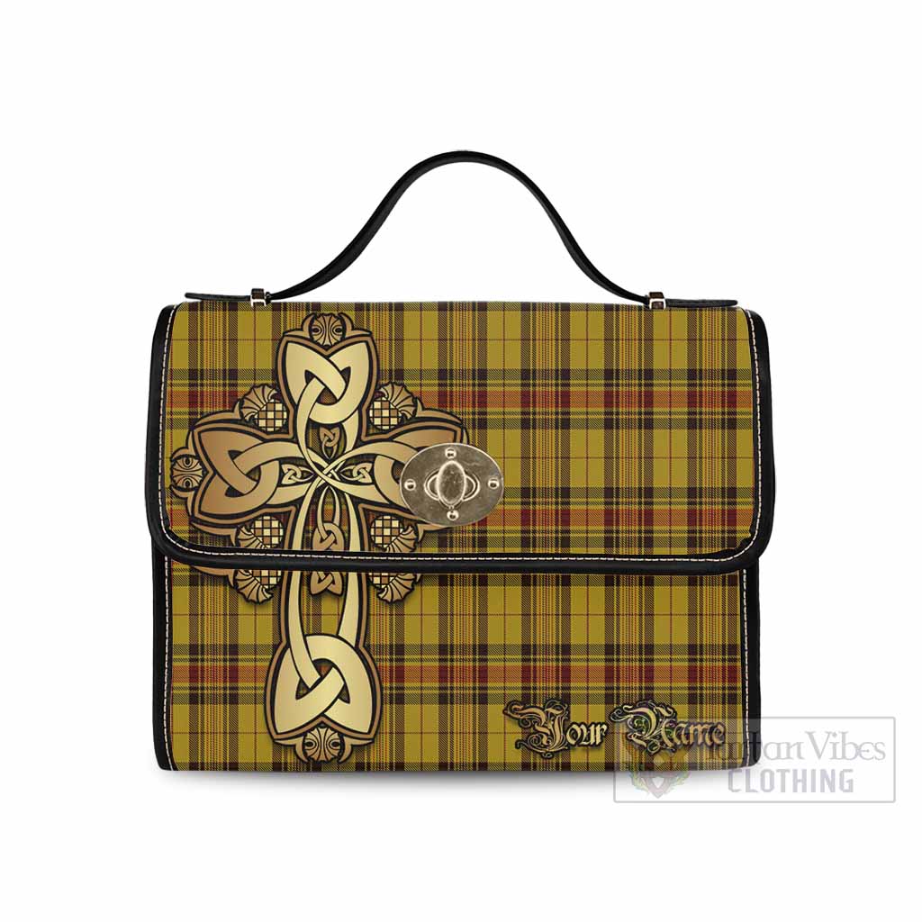 Tartan Vibes Clothing Morgan of Wales Tartan Waterproof Canvas Bag Golden Thistle Celtic Cross Style