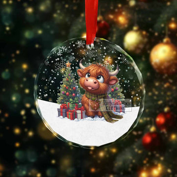 Morgan of Wales Clan Christmas Glass Ornament with Adorable Highland Coo - Tartan Vibes Clothing