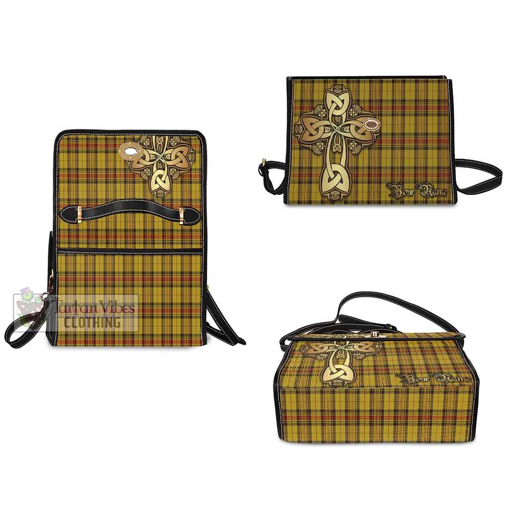 Tartan Vibes Clothing Morgan of Wales Tartan Waterproof Canvas Bag Golden Thistle Celtic Cross Style