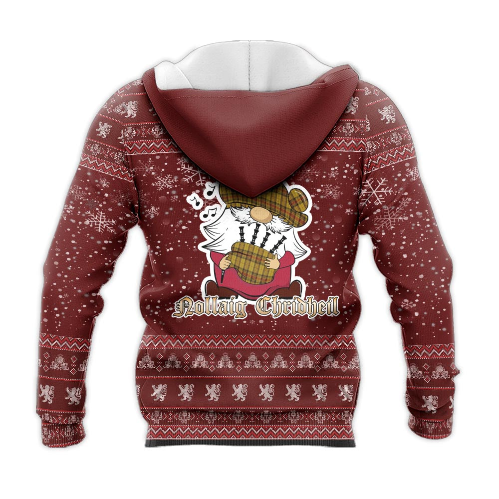 Morgan of Wales Clan Christmas Knitted Hoodie with Funny Gnome Playing Bagpipes - Tartanvibesclothing