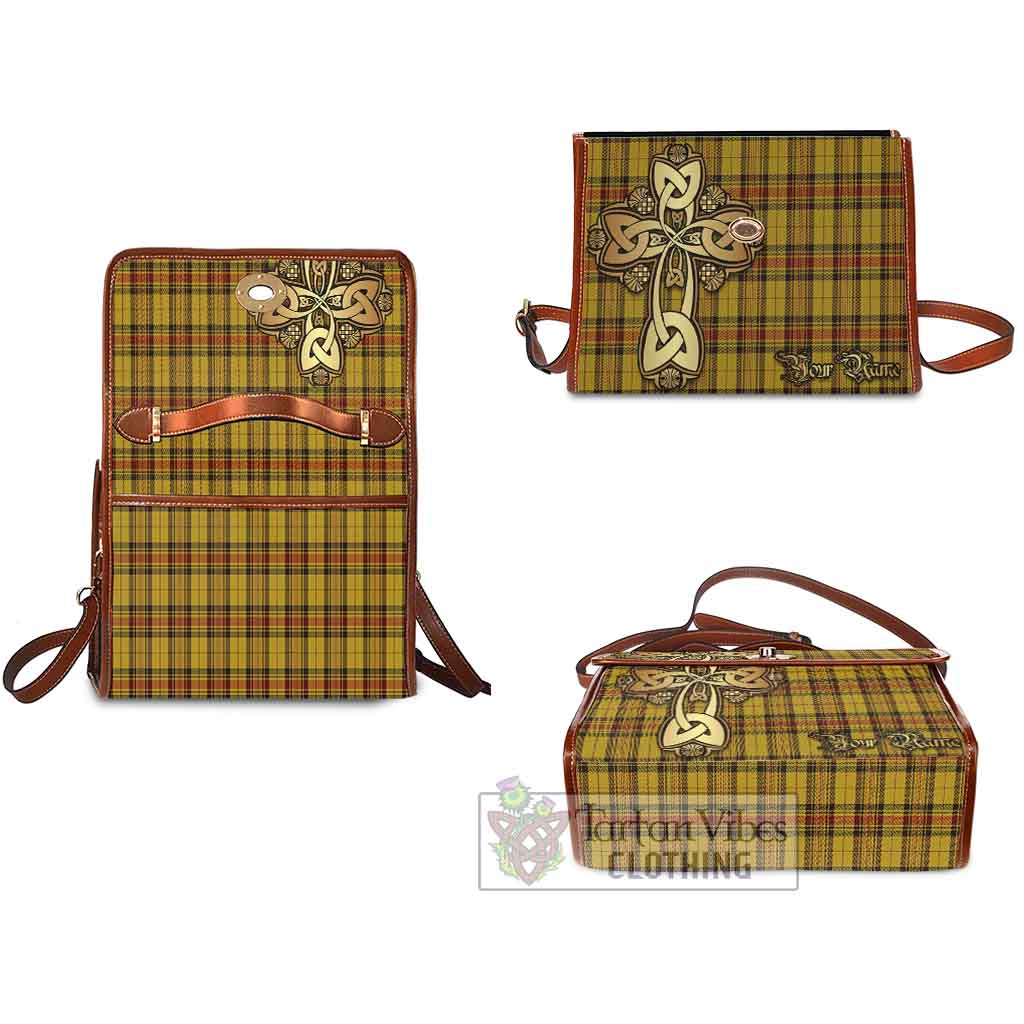 Tartan Vibes Clothing Morgan of Wales Tartan Waterproof Canvas Bag Golden Thistle Celtic Cross Style