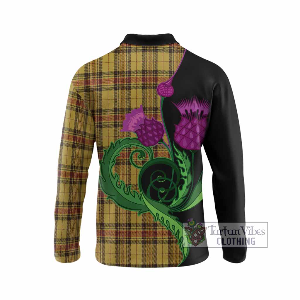 Morgan of Wales Tartan Long Sleeve Polo Shirt Traditional Scottish Thistle