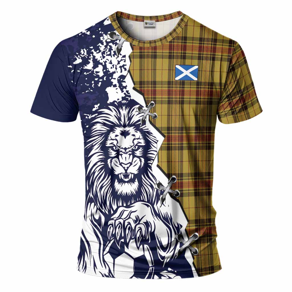 Morgan of Wales Tartan Scottish T-Shirt Angry Lion With Soccer Ball Style
