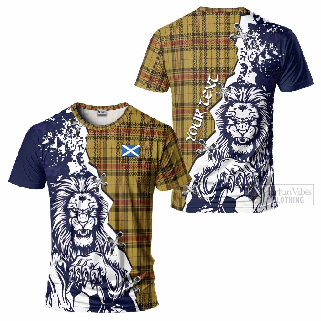 Morgan of Wales Tartan Scottish T-Shirt Angry Lion With Soccer Ball Style