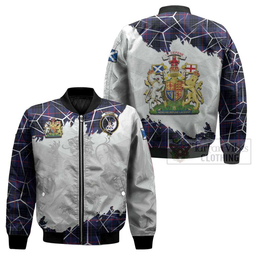 Morgan Tartan Bomber Jacket with Family Crest and Lion Rampant Grunge Style