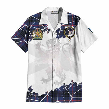 Morgan Tartan Cotton Hawaiian Shirt with Family Crest and Lion Rampant Grunge Style