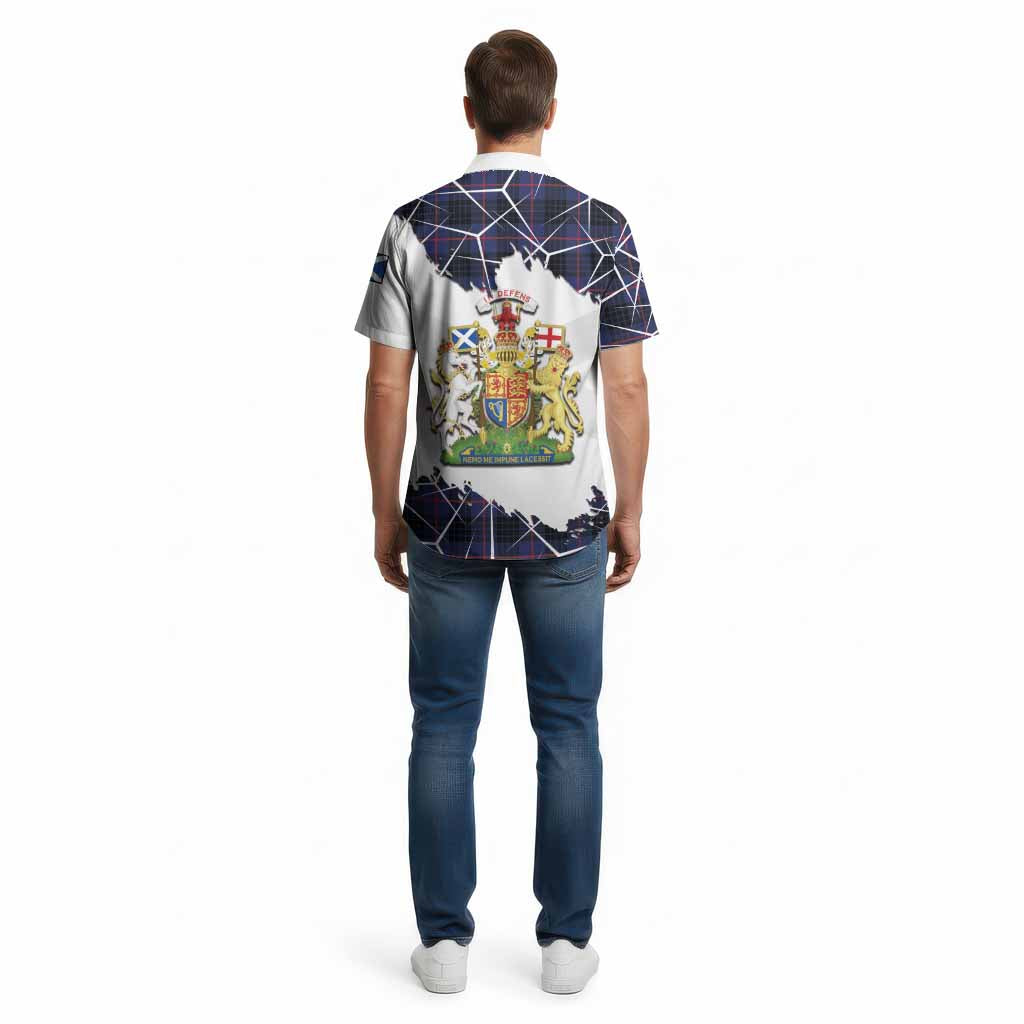 Morgan Tartan Cotton Hawaiian Shirt with Family Crest and Lion Rampant Grunge Style