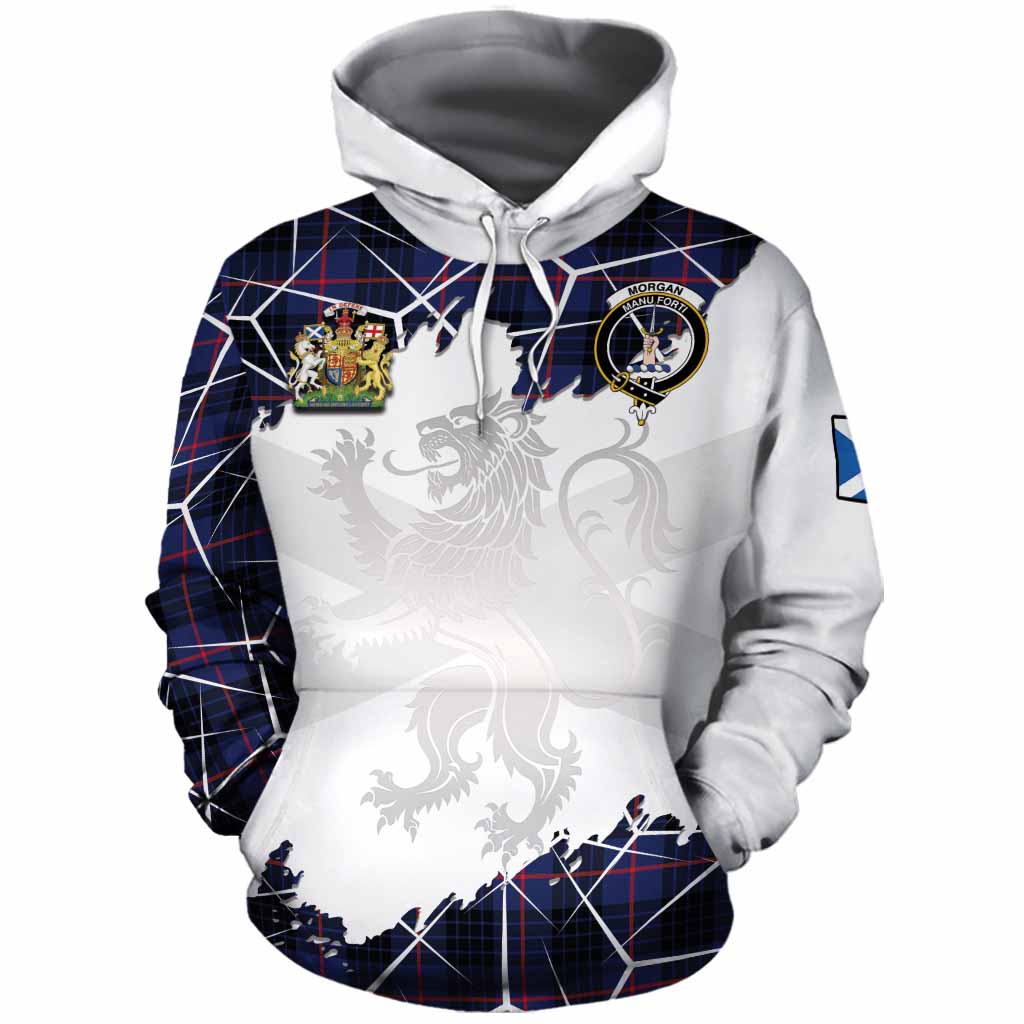 Morgan Tartan Cotton Hoodie with Family Crest and Lion Rampant Grunge Style