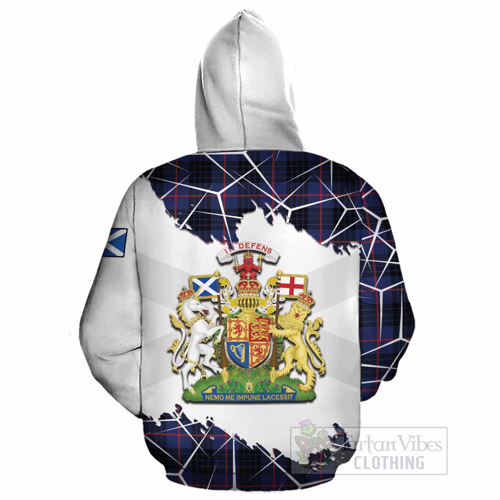 Morgan Tartan Cotton Hoodie with Family Crest and Lion Rampant Grunge Style