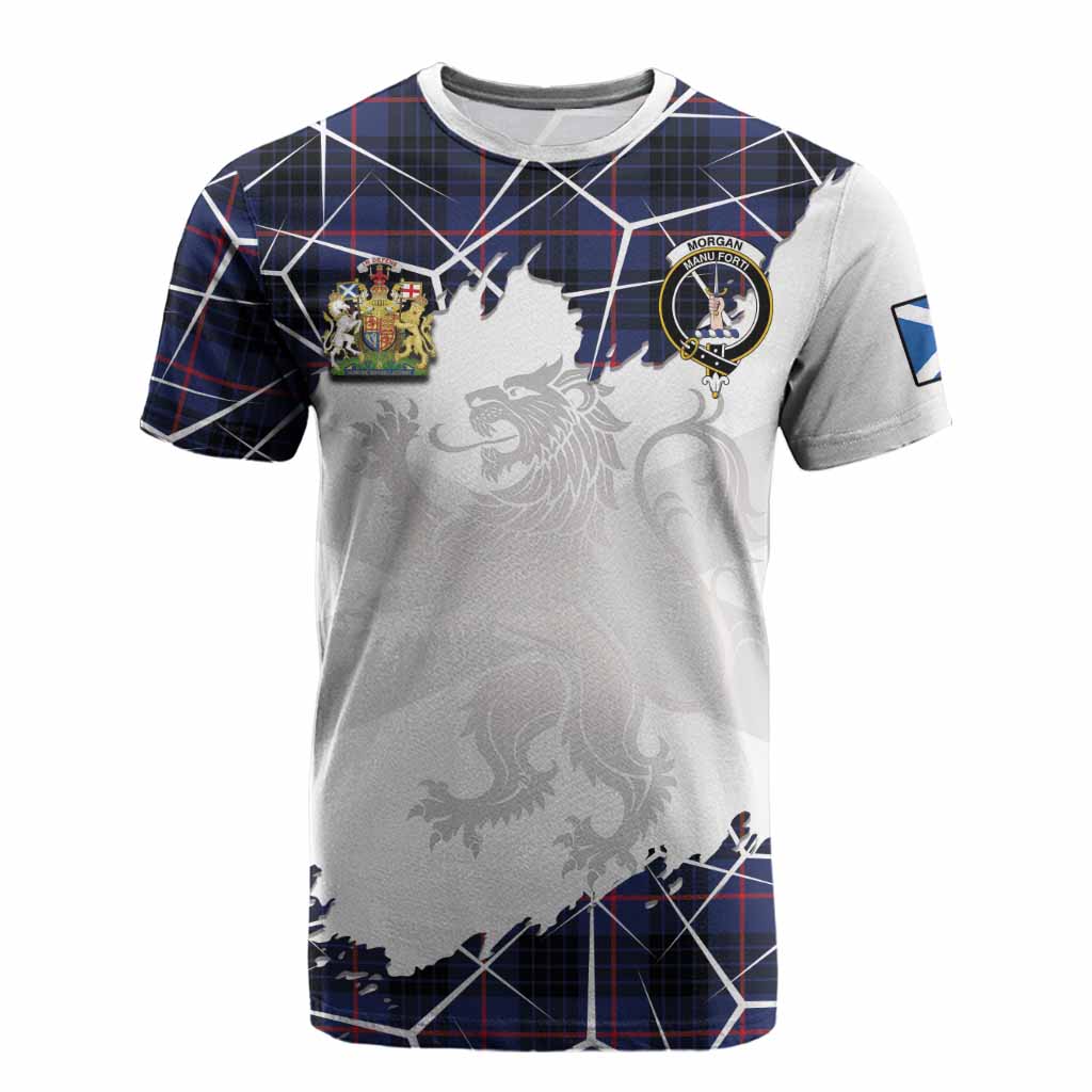 Morgan Tartan Cotton T-shirt with Family Crest and Lion Rampant Grunge Style