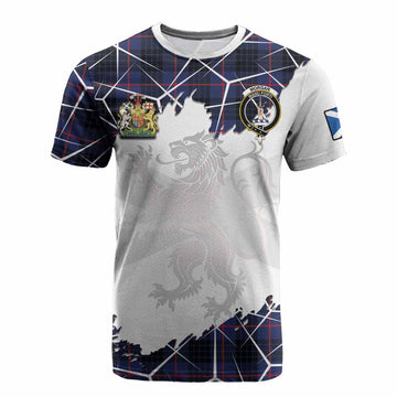 Morgan Tartan Cotton T-shirt with Family Crest and Lion Rampant Grunge Style