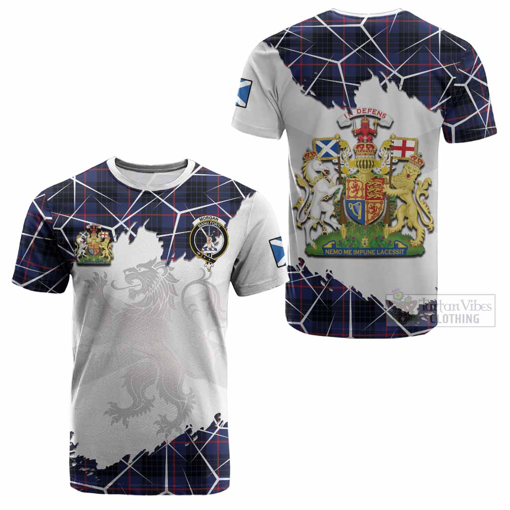 Morgan Tartan Cotton T-shirt with Family Crest and Lion Rampant Grunge Style