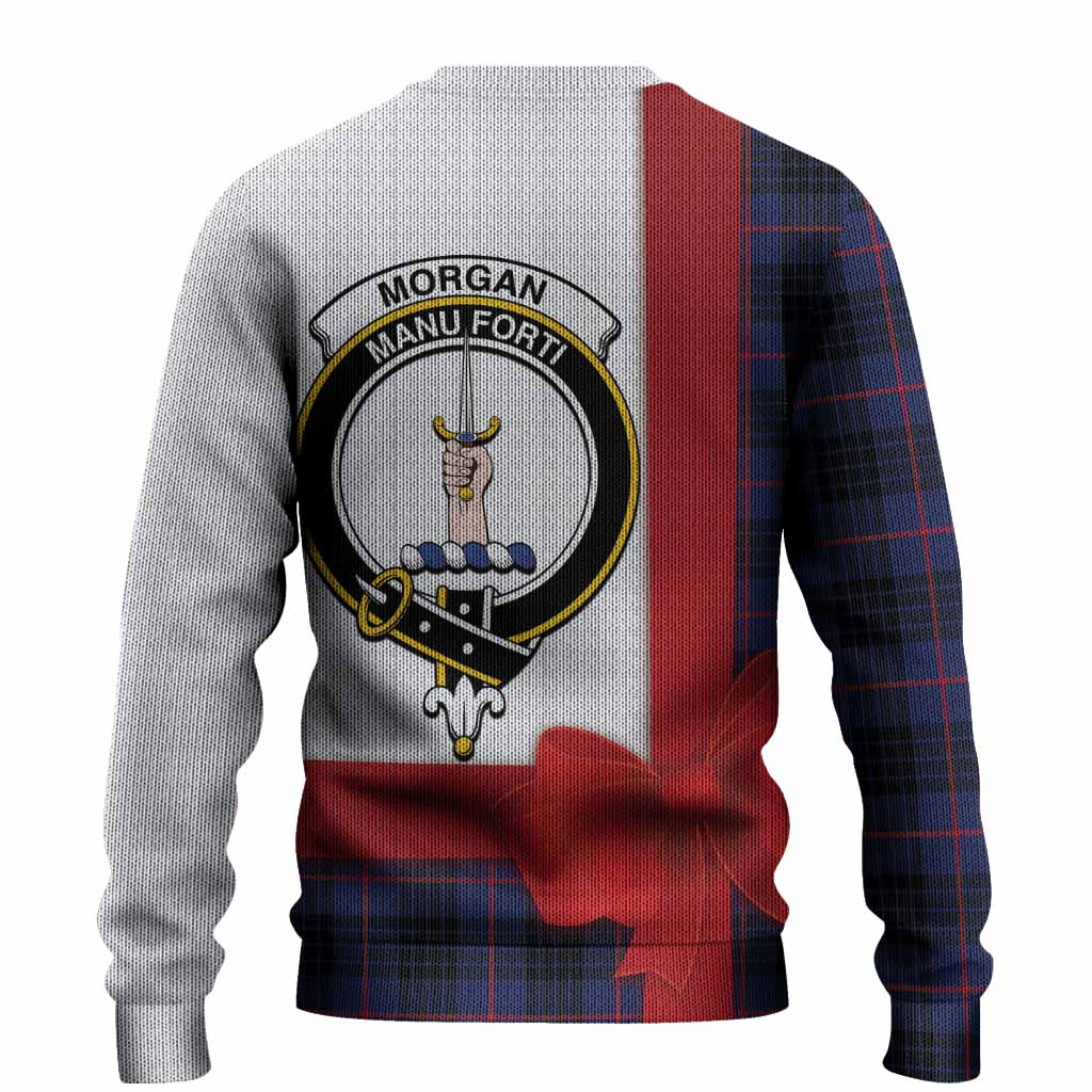 Morgan Tartan Crest Christmas Christmas Ugly Sweater Highland Cow Bagpipes Coquette Bow Style