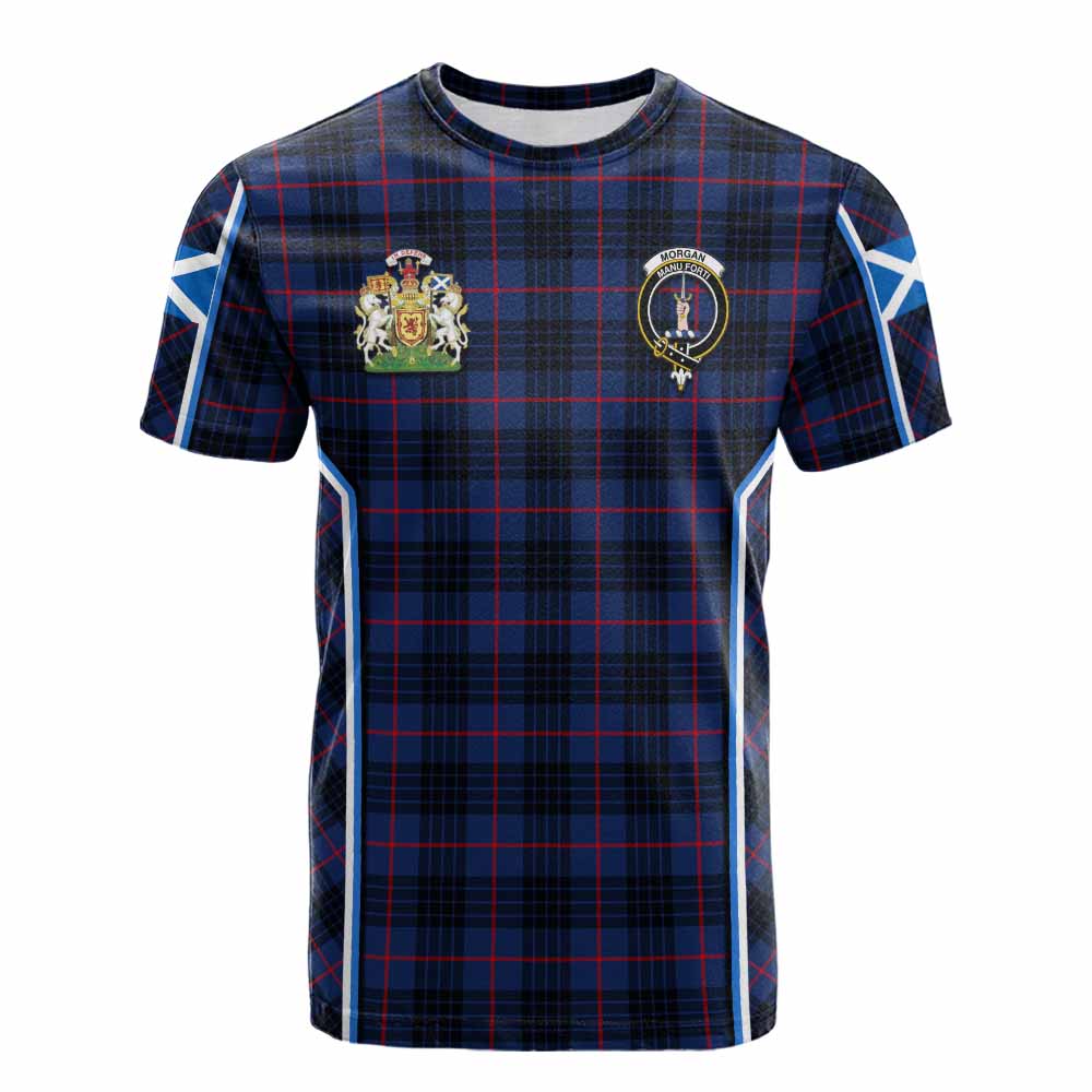 Morgan Tartan Crest Cotton T-shirt Scotland Coat of Arm Flag Style - Tartan Vibes Clothing