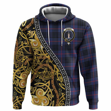 Morgan Tartan Crest Hoodie Celtic Knot and Triple Trickle Spiral Symbols