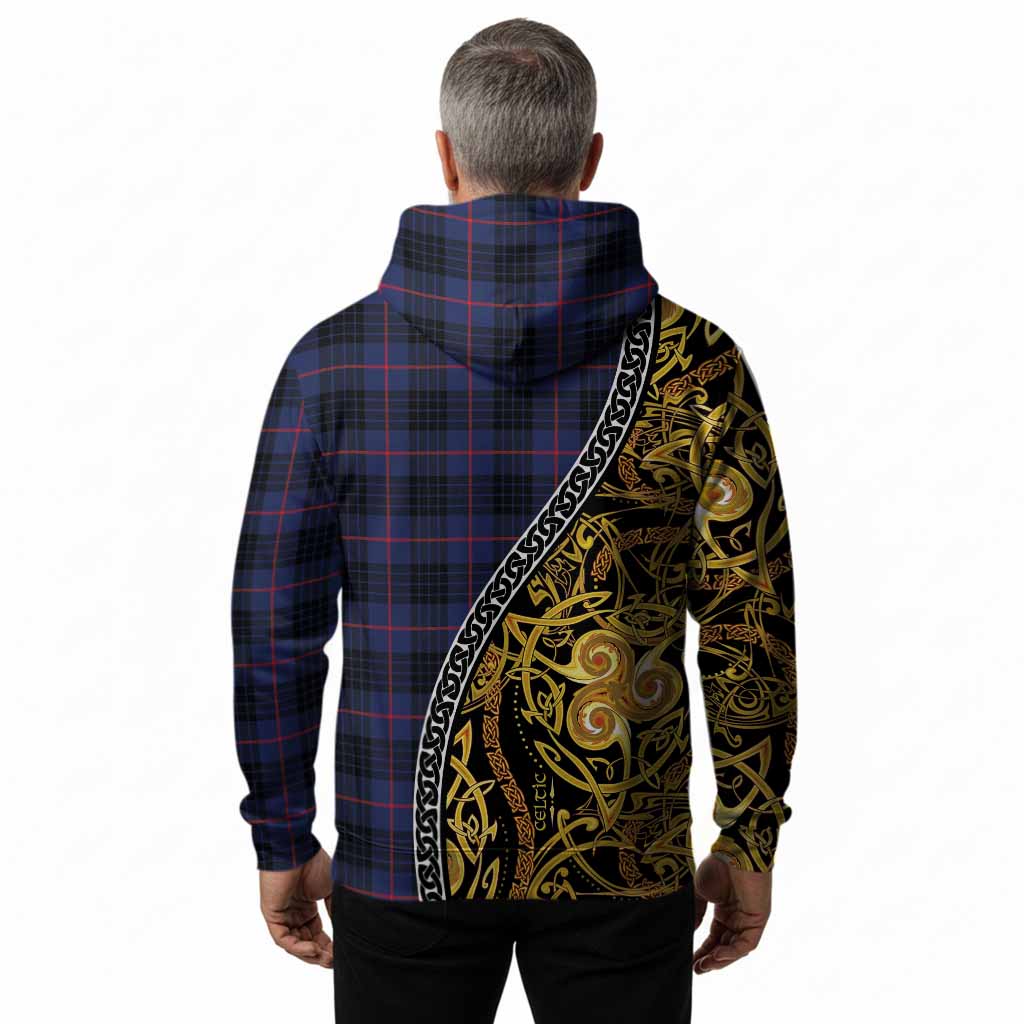 Morgan Tartan Crest Hoodie Celtic Knot and Triple Trickle Spiral Symbols