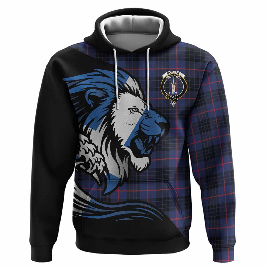 Morgan Tartan Crest Hoodie Scottish Golden Lions Wave Flow