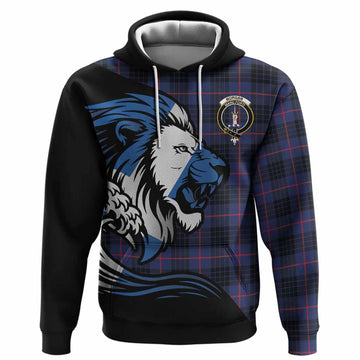 Morgan Tartan Crest Hoodie Scottish Golden Lions Wave Flow