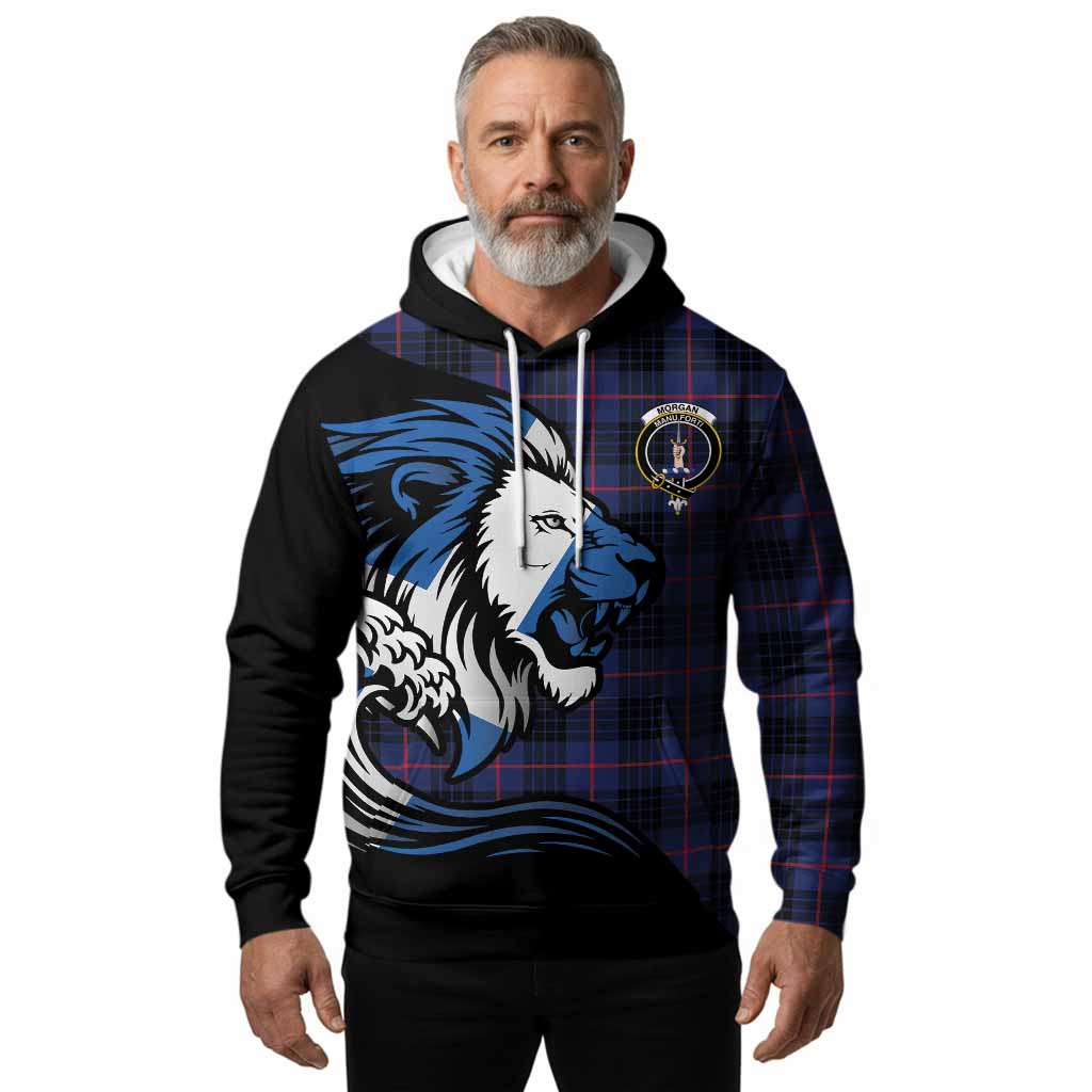 Morgan Tartan Crest Hoodie Scottish Golden Lions Wave Flow