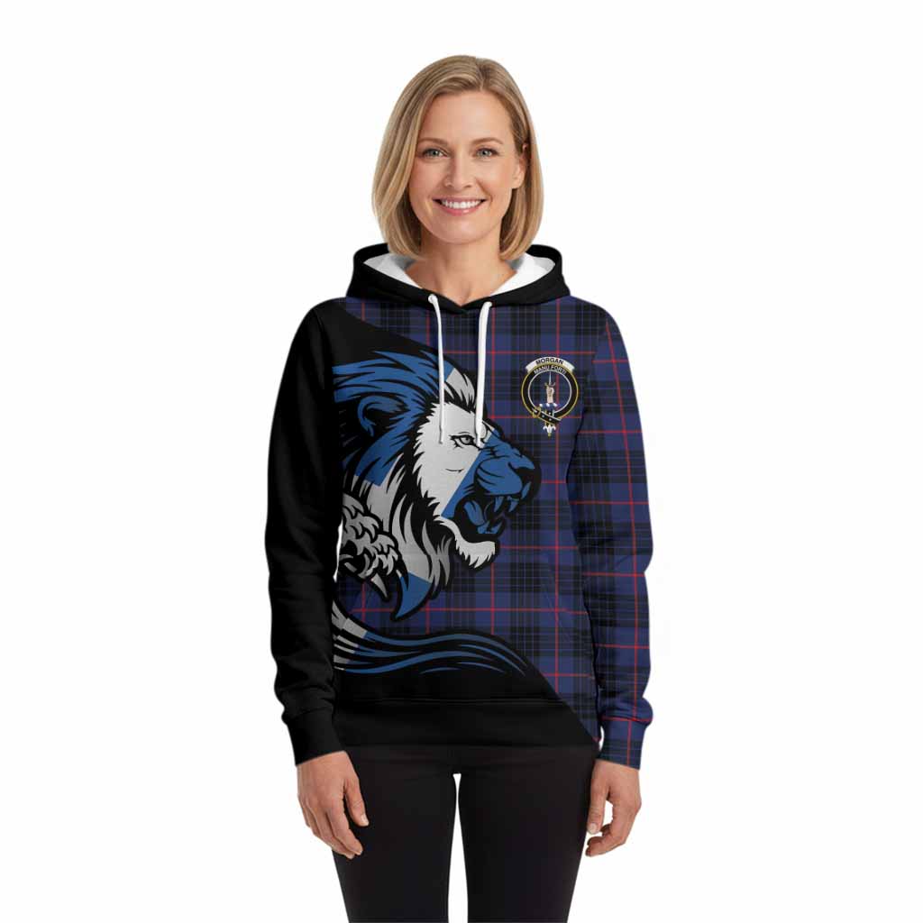 Morgan Tartan Crest Hoodie Scottish Golden Lions Wave Flow