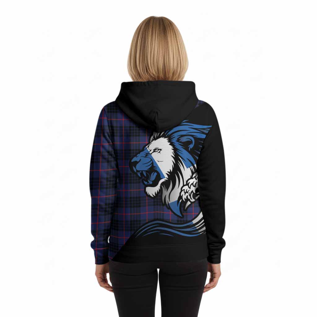 Morgan Tartan Crest Hoodie Scottish Golden Lions Wave Flow