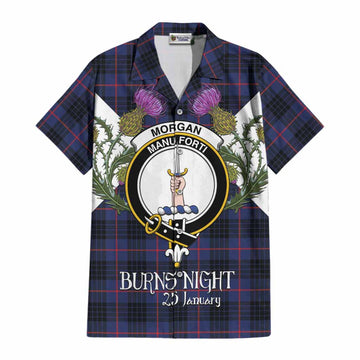 Morgan Tartan Family Crest Cotton Hawaiian Shirt Scottish Burns Night Thistle Floral