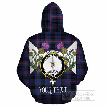 Morgan Tartan Family Crest Cotton Hoodie Scottish Burns Night Thistle Floral