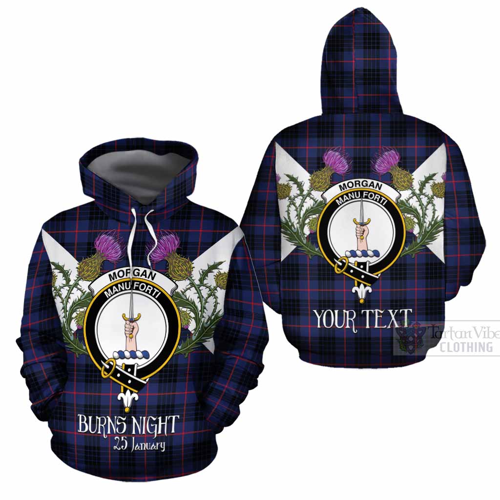 Morgan Tartan Family Crest Cotton Hoodie Scottish Burns Night Thistle Floral