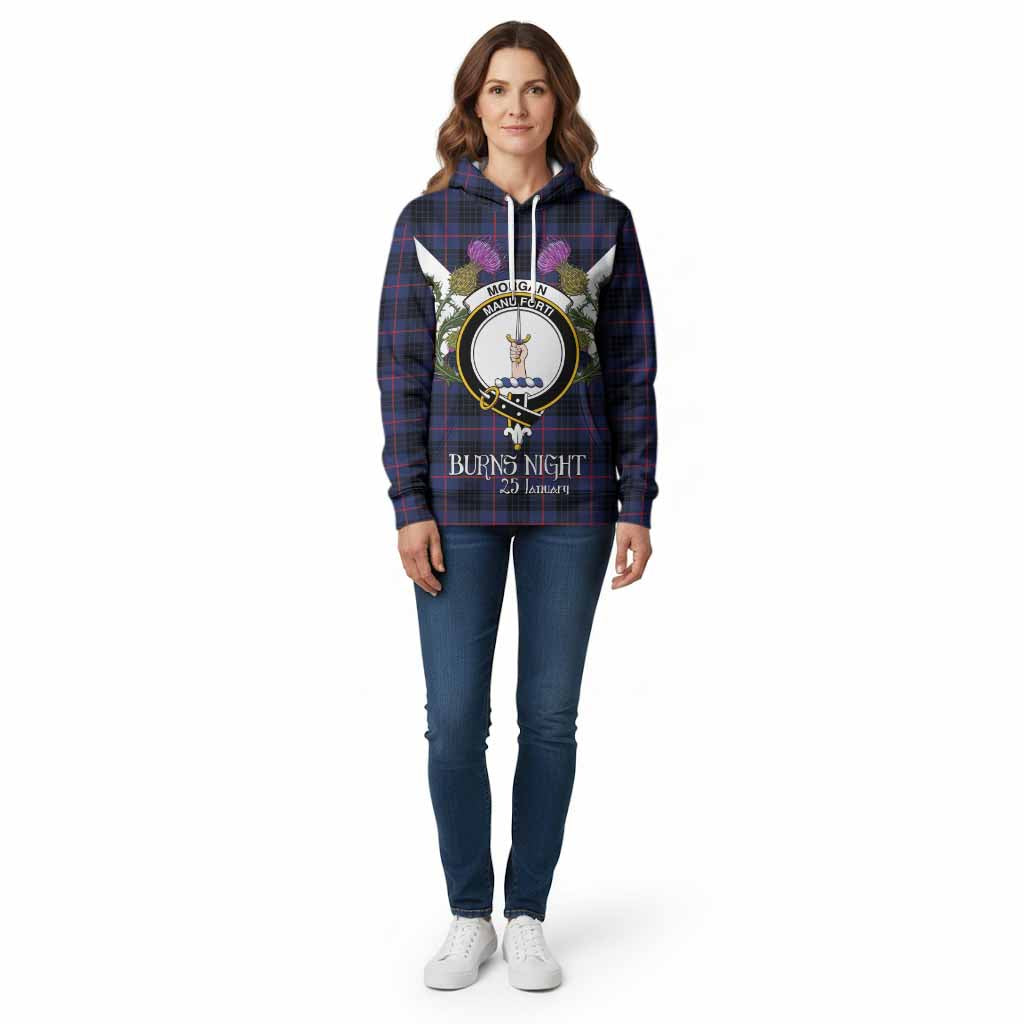 Morgan Tartan Family Crest Cotton Hoodie Scottish Burns Night Thistle Floral