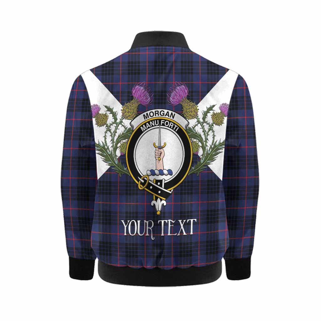 Morgan Tartan Family Crest Kid Bomber Jacket Scottish Burns Night Thistle Floral