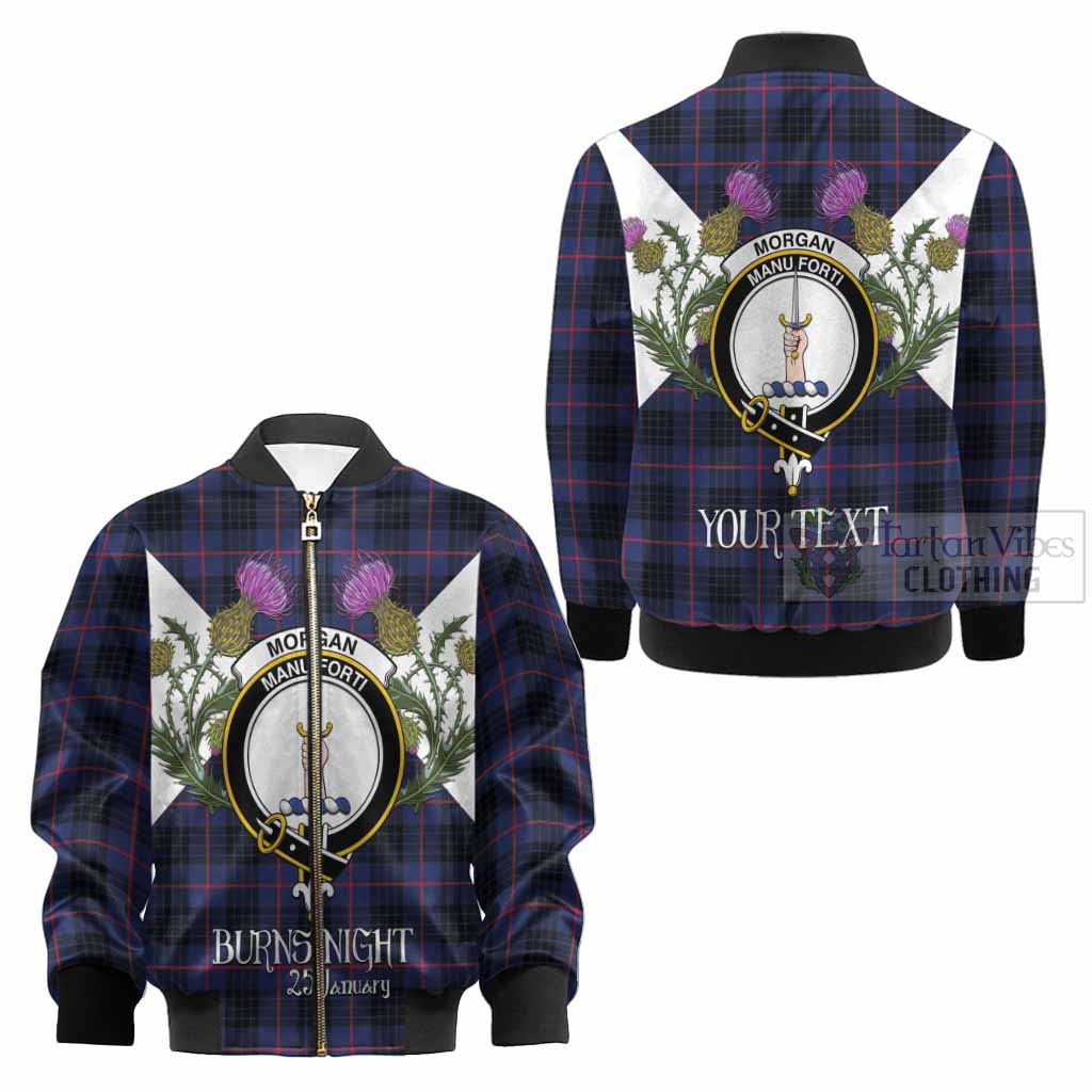 Morgan Tartan Family Crest Kid Bomber Jacket Scottish Burns Night Thistle Floral