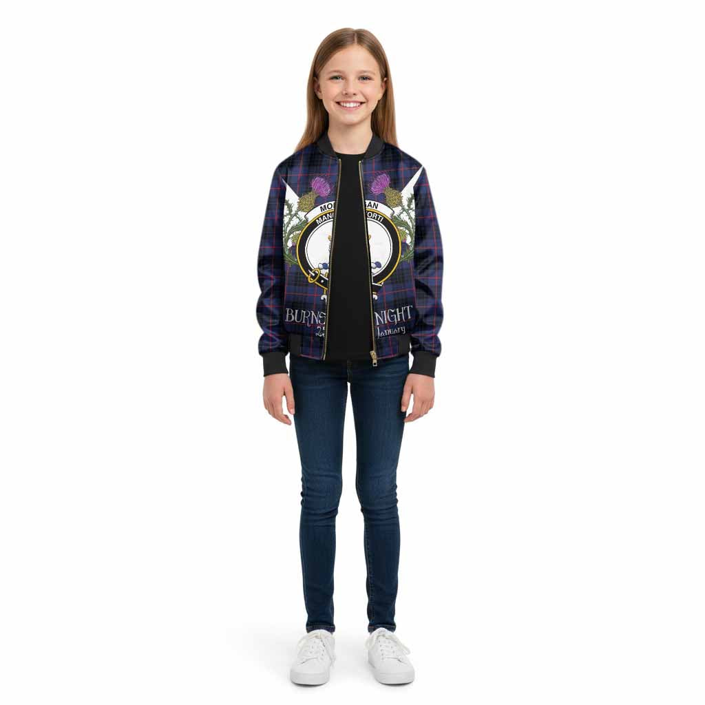 Morgan Tartan Family Crest Kid Bomber Jacket Scottish Burns Night Thistle Floral