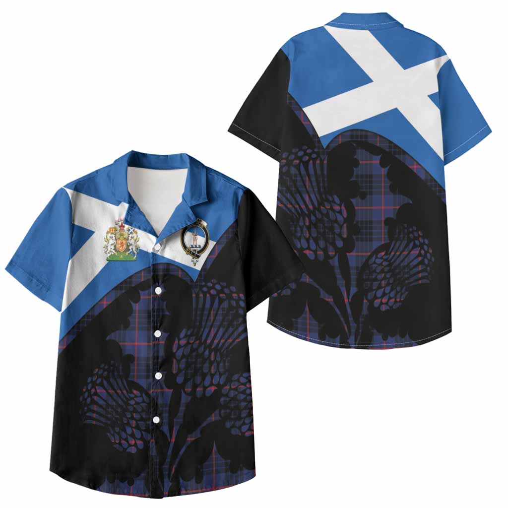 Morgan Tartan Family Crest Kid Hawaiian Shirt Scotland Thistle Floral Flag Style