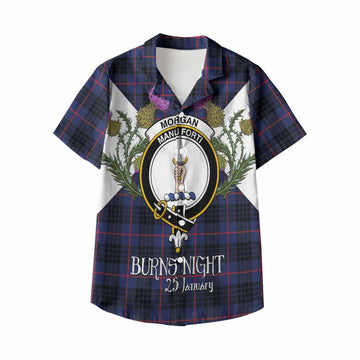 Morgan Tartan Family Crest Kid Hawaiian Shirt Scottish Burns Night Thistle Floral