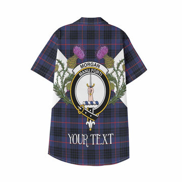Morgan Tartan Family Crest Kid Hawaiian Shirt Scottish Burns Night Thistle Floral