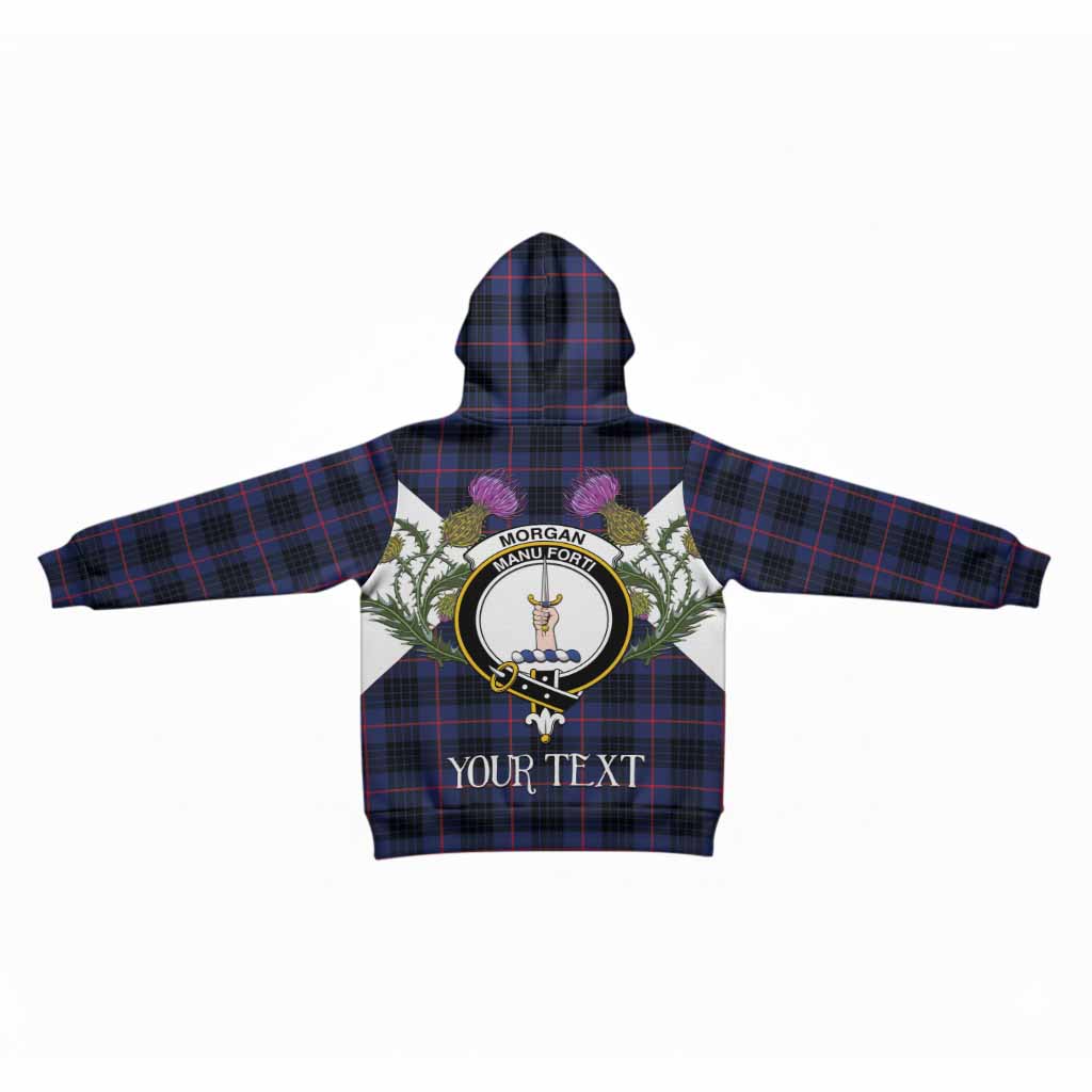Morgan Tartan Family Crest Kid Hoodie Scottish Burns Night Thistle Floral