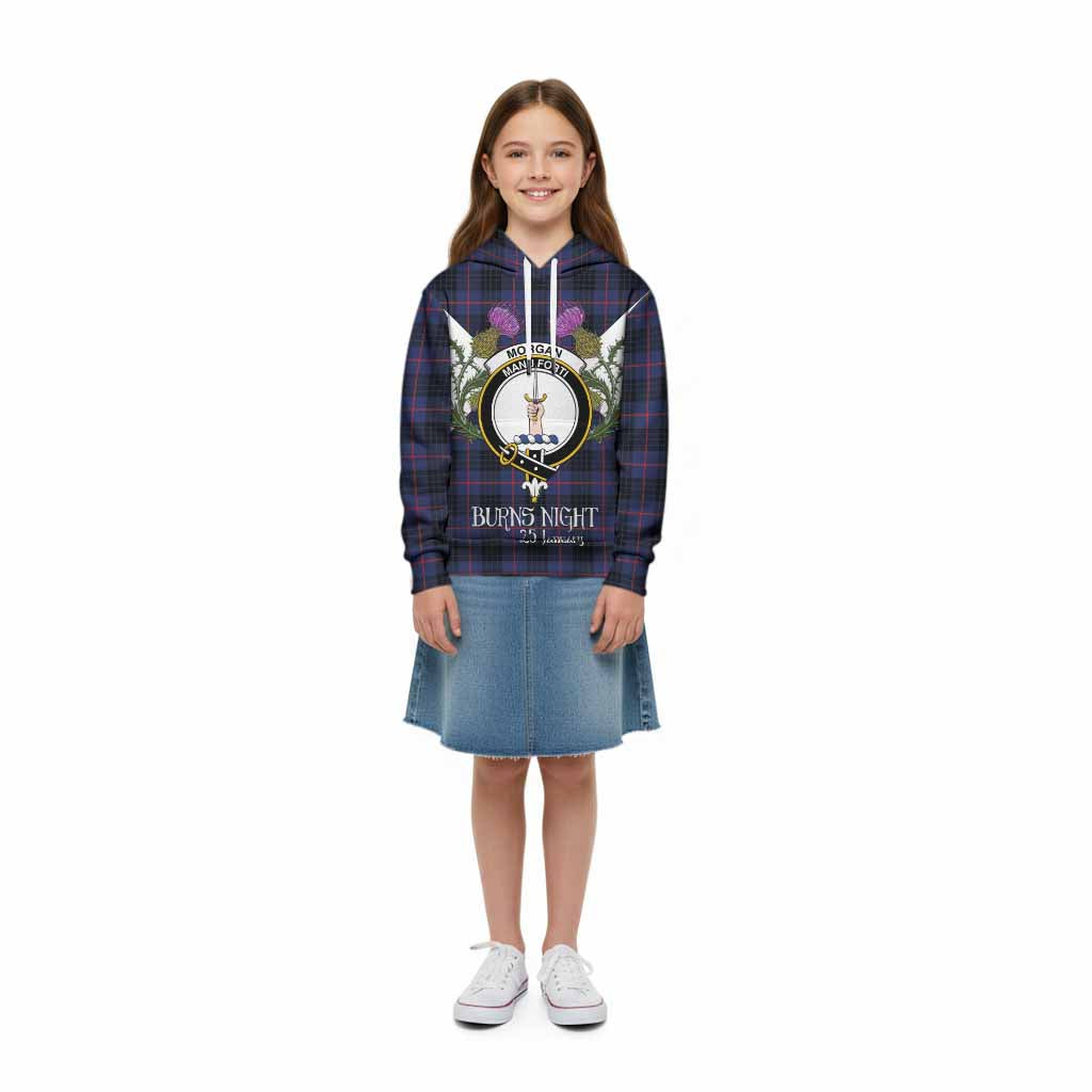 Morgan Tartan Family Crest Kid Hoodie Scottish Burns Night Thistle Floral