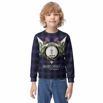 Morgan Tartan Family Crest Kid Knitted Sweatshirt Scottish Burns Night Thistle Floral