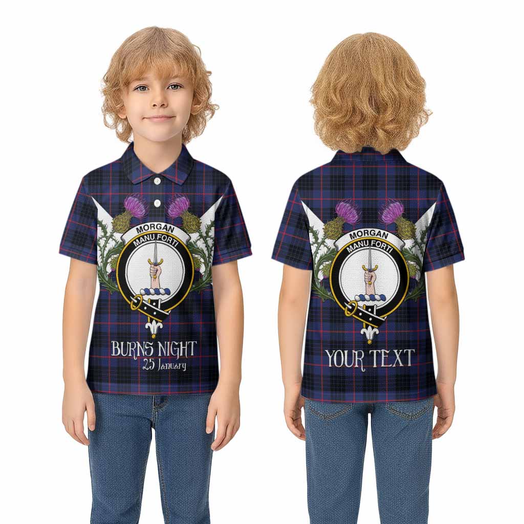 Morgan Tartan Family Crest Kid Polo Shirt Scottish Burns Night Thistle Floral