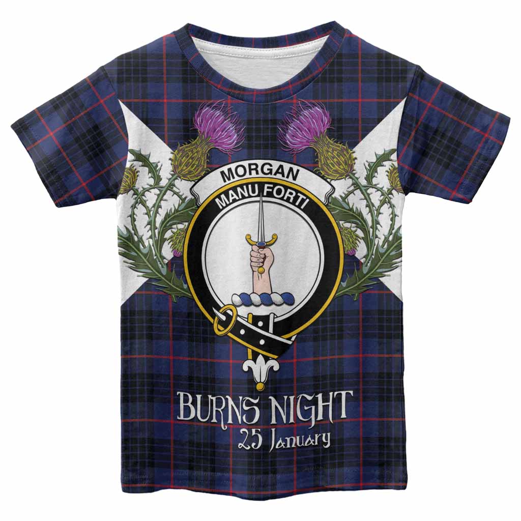 Morgan Tartan Family Crest Kid T-shirt Scottish Burns Night Thistle Floral
