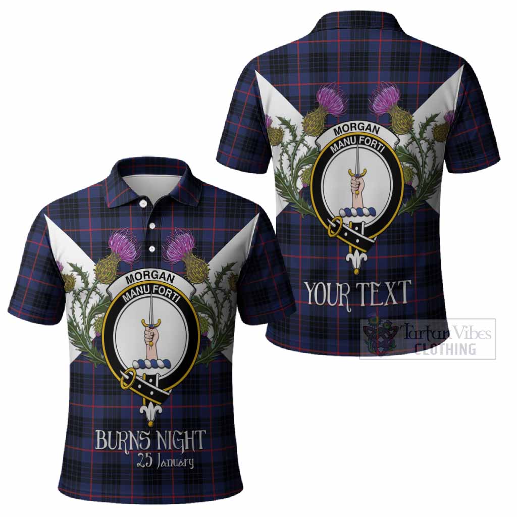 Morgan Tartan Family Crest Polo Shirt Scottish Burns Night Thistle Floral