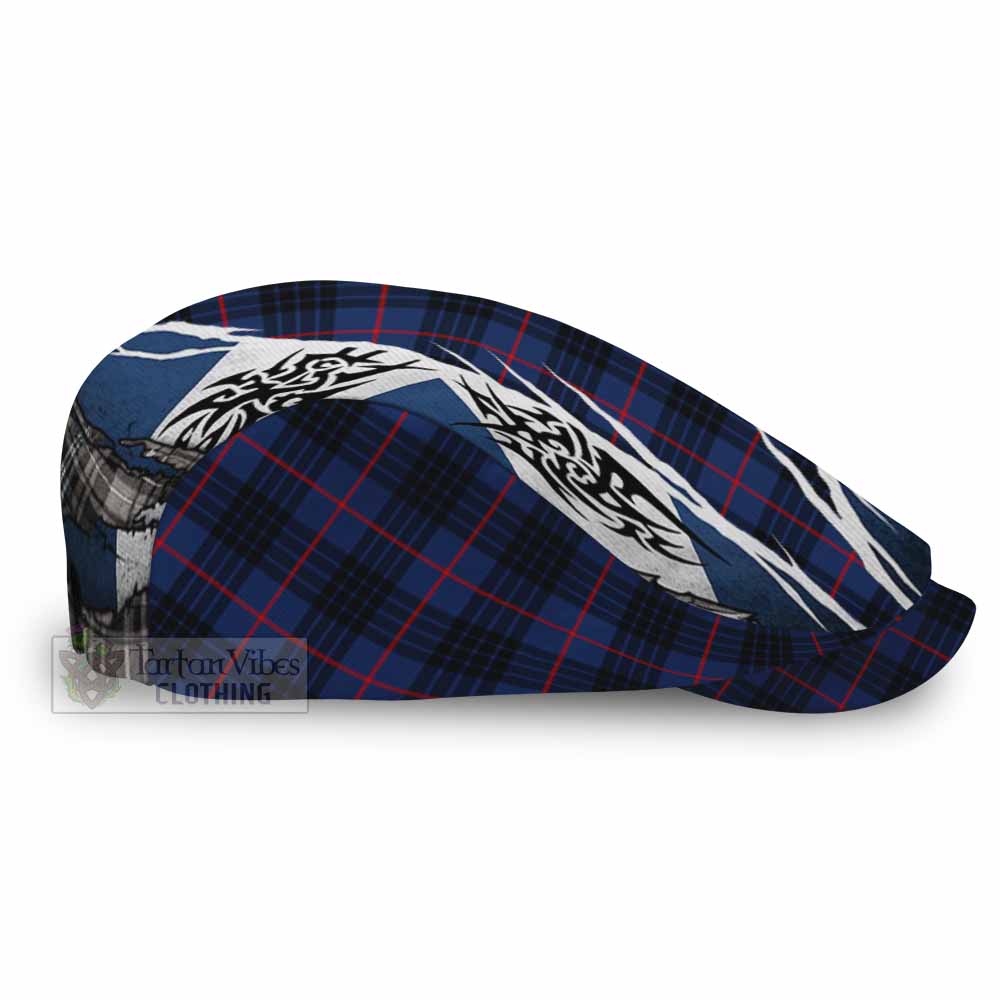 Morgan Tartan Flat Cap, Jeff Cap Scotland Flag Ripped Tribal Design