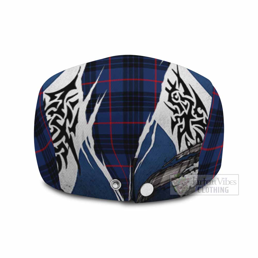Morgan Tartan Flat Cap, Jeff Cap Scotland Flag Ripped Tribal Design