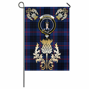 Morgan Tartan Garden Flag with Golden Regal Scottish Thistle Emblem - Tartan Vibes Clothing