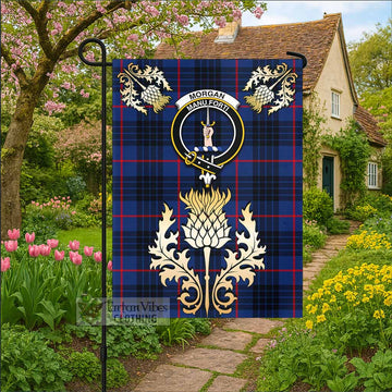 Morgan Tartan Garden Flag with Golden Regal Scottish Thistle Emblem - Tartan Vibes Clothing