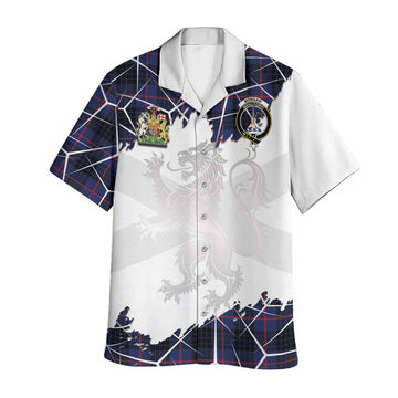 Morgan Tartan Hawaiian Shirt with Family Crest and Lion Rampant Grunge Style