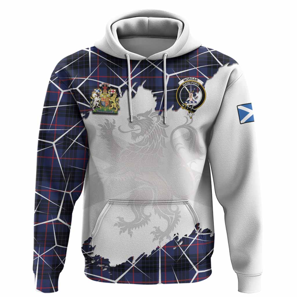 Morgan Tartan Hoodie with Family Crest and Lion Rampant Grunge Style