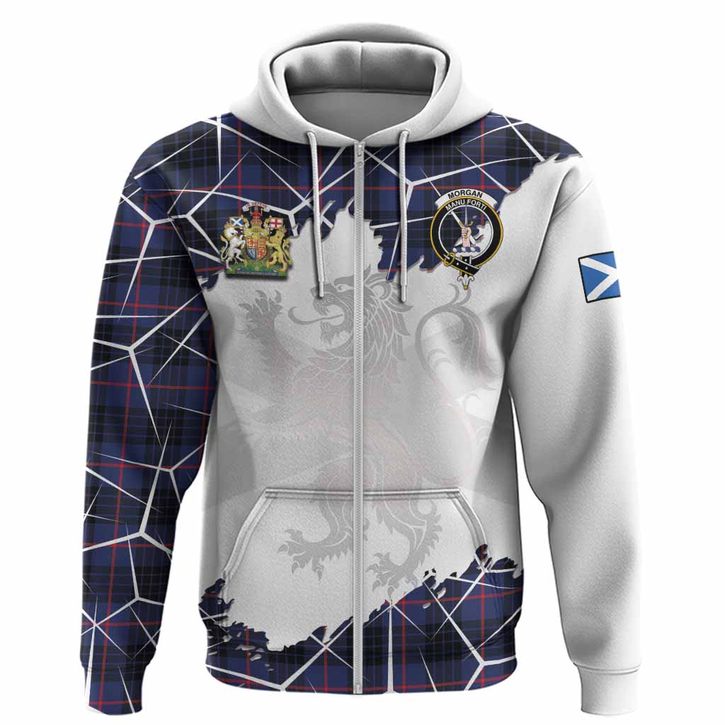 Morgan Tartan Hoodie with Family Crest and Lion Rampant Grunge Style